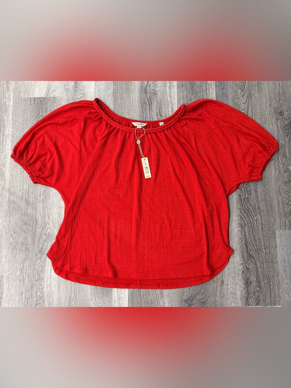 Max Studio Red Textured Peasant Tunic